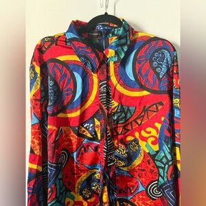 Colorful Abstract Print Button-Up Shirt Size 10